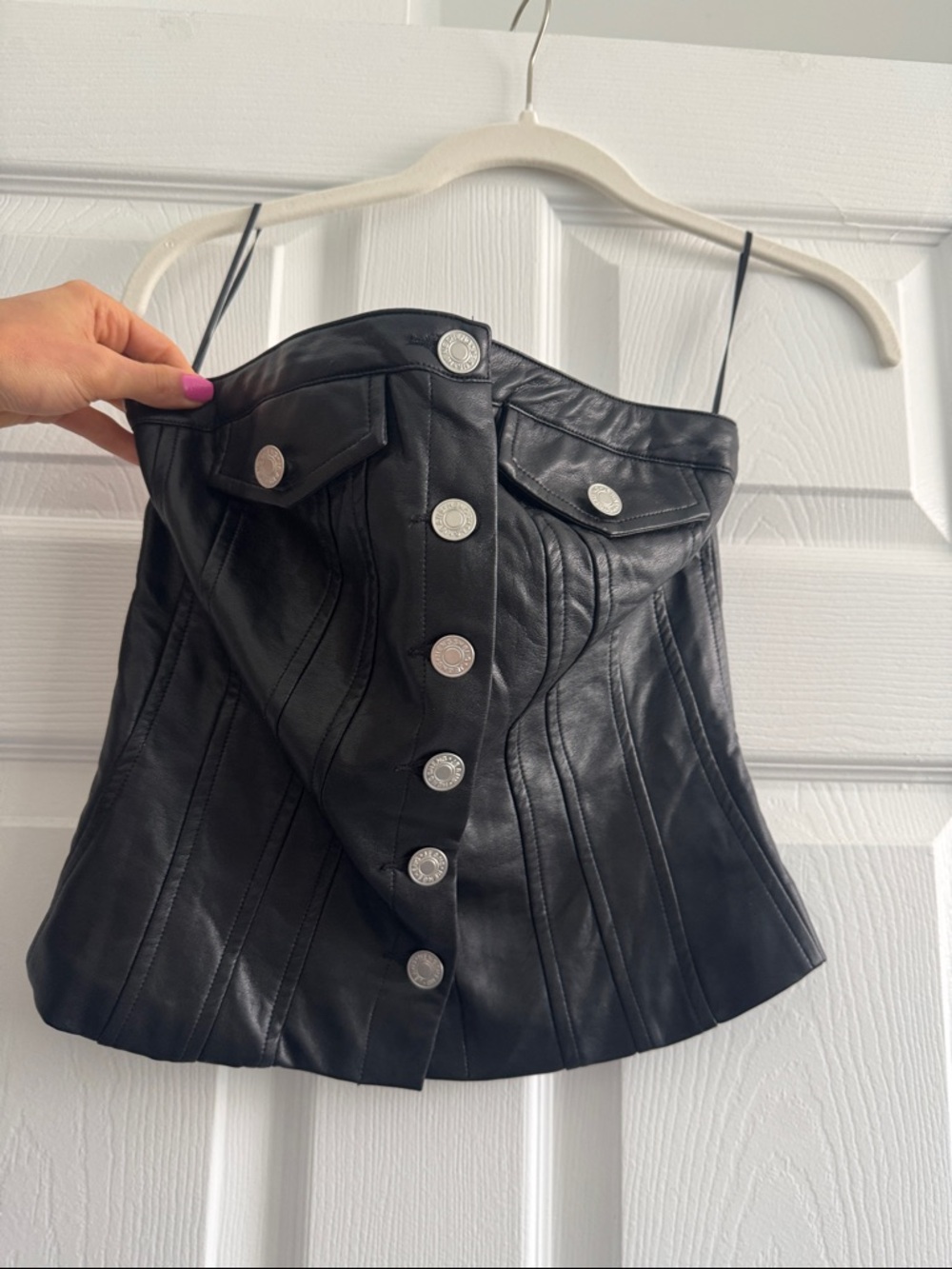VICI never worn Black Leather Strapless Button-Front Bustier Jacket